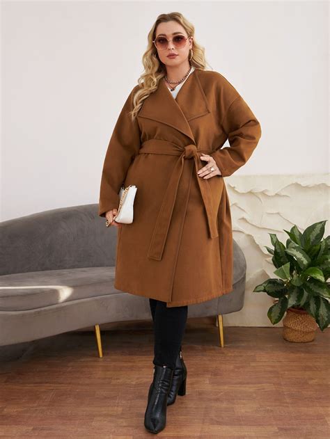 Plus Solid Belted Overcoat | Coat outfits, Coat, Plus size coats