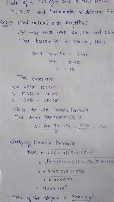 sides of a triangle are in the ratio of 12:17:25 and its perimeter is ...