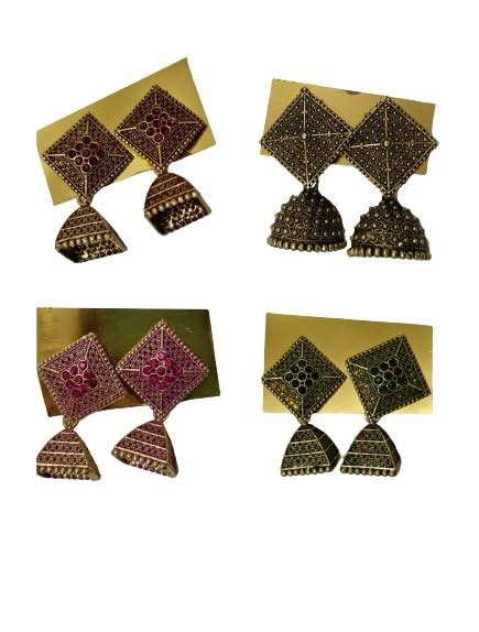 Buy Royal Square Jhumka Earrings for Women, Set of 4, with four ...