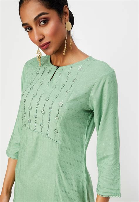 Buy Women Sequinned Yoke Straight Kurta Online at just Rs. 599.0 ...