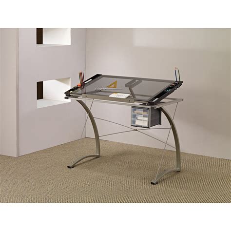 Buy Sophisticated Metal Drafting Desk With Tempered Glass Top, Gray ...