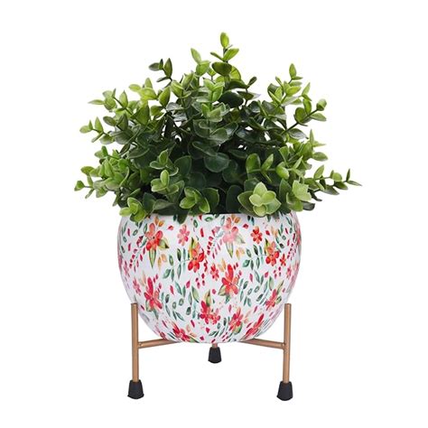 BonKaso Metal Pot tri Stand White Patti Print Design with tri Stand for ...