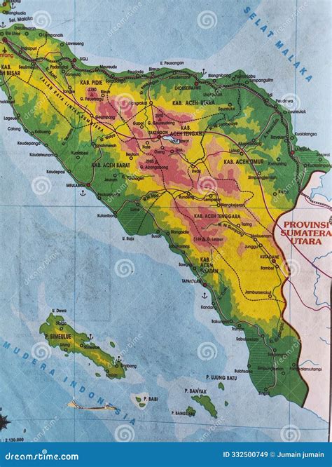 Aceh Island Map and Major Cities Around it on Physical Map Stock Image - Image of minimal ...