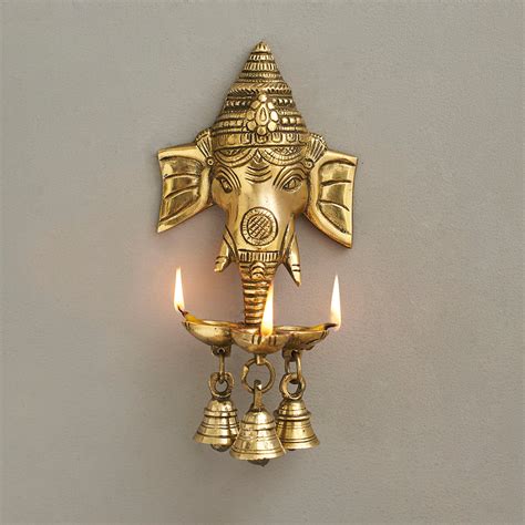 Brass Ganesha Wall Hanging Diya with Bells – DecorTwist