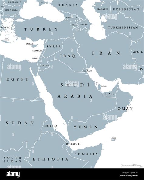 detailed middle east map labeled with capitals