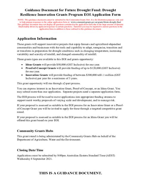 Fillable Online Drought Resilience Innovation Grants Program EOI ...