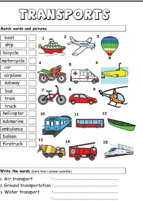 Transportation Vehicles Worksheet 的图像结果