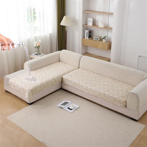 Buy Beige Abstract Geometry Print Waterproof L Shape Sofa Sofa Cover ...