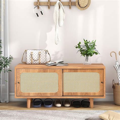 House of Woodworm | Premium Myra Shoe Cabinet | Rattan & Solidwood