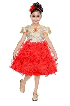 DHS Tomato Red Coloured Girls Frock (7-8 years) : Amazon.in: Clothing ...
