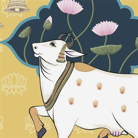 Sacred Cows in Serenity, Pichwai Wallpaper | Life n Colors