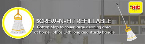 Screw-N-fit refillable Cotton Mop to cover large cleaning area at home ...