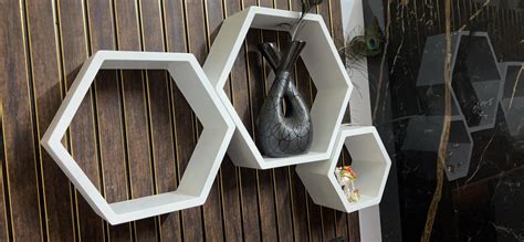 Royal Store Wooden Hexagon Shaped Wall Mount Floating Shelf Home ...