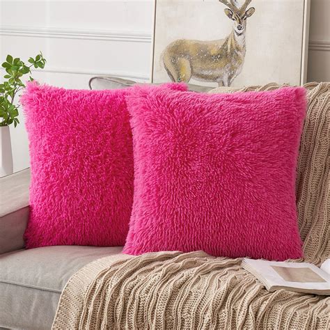 Amazon.com: ANRODUO Pack of 2 Hot Pink Throw Pillow Covers Luxury ...