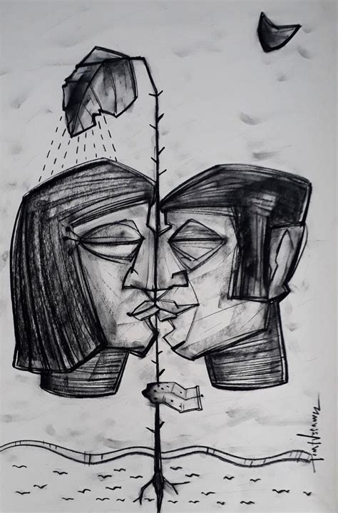 "Boundary": Steel Grey Charcoal Drawing by Pintu Biswas | ArtZolo.com