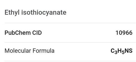 Chemical formula of ethyl isothiocyanate - Brainly.in