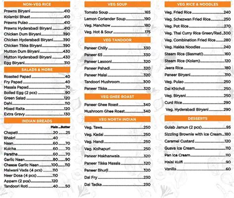 Menu at Surmai Coastal Cuisine, Mumbai