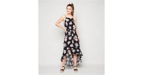 Girls Black Floral Dip Hem Maxi Dress | New Look