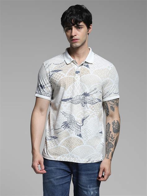 White Printed Cotton Polo
