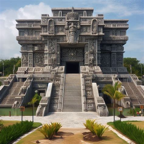 Mayan Architecture Dramatic Dual Double Exposure Image Mayan Calendar