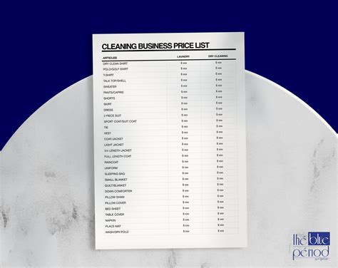 Cleaning Business Price List Template