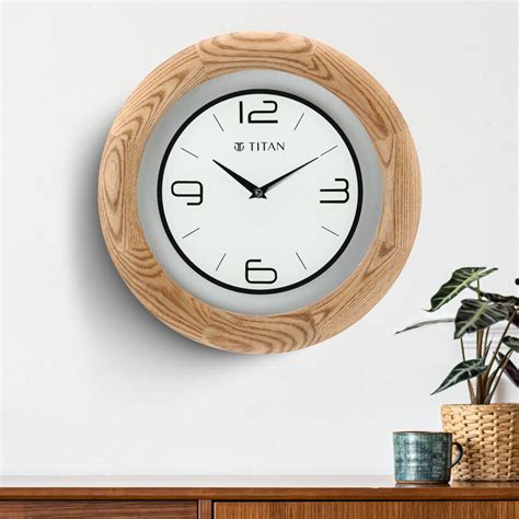 Buy Online Titan Wooden Brown Wall Clock with Glass Dial - 31.8 cm x 31 ...
