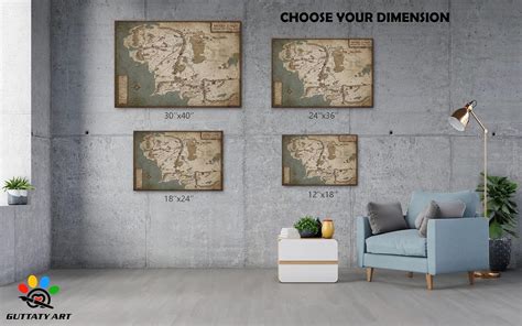 Buy GUTTATY Vintage Middle Earth Map Wall Art, Middle Earth Poster Map ...