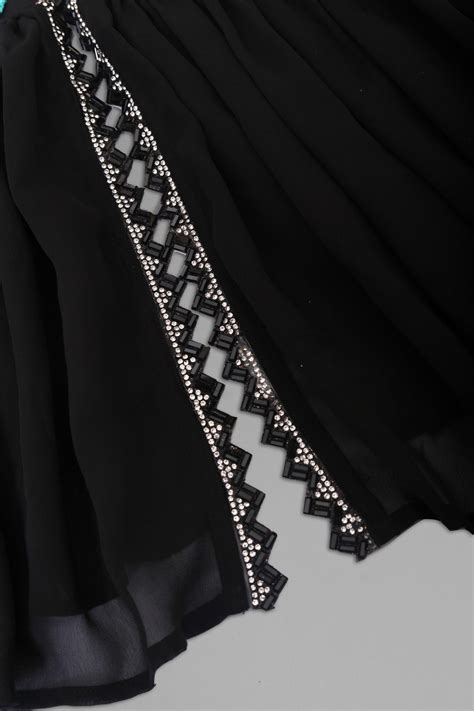 Multi Faux Mirror And Reel Diamond Lack Work Black Georgette Top And F ...