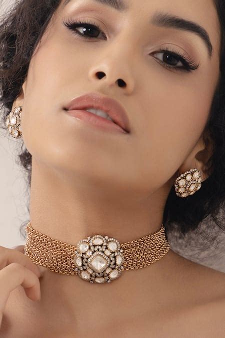 Buy Gold Plated Pearls, Diamonds Floral Choker Necklace Set by Joules ...