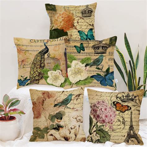 Buy STITCHNEST Jute Vintage Bird Cushion Covers (16 x 16 Inches ...
