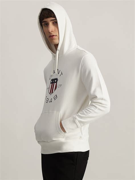 Shop Gant Men White Printed Hooded Full Sleeves Pullover Style ...