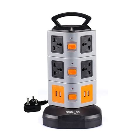 Count On Power Strip Extension Board/Box with 10 Multiplug Sockets and ...