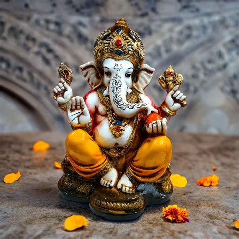 Buy KRAAFTIQUE Marble Lord Ganesha Idol with Golden Mukut Ganesh ji ...