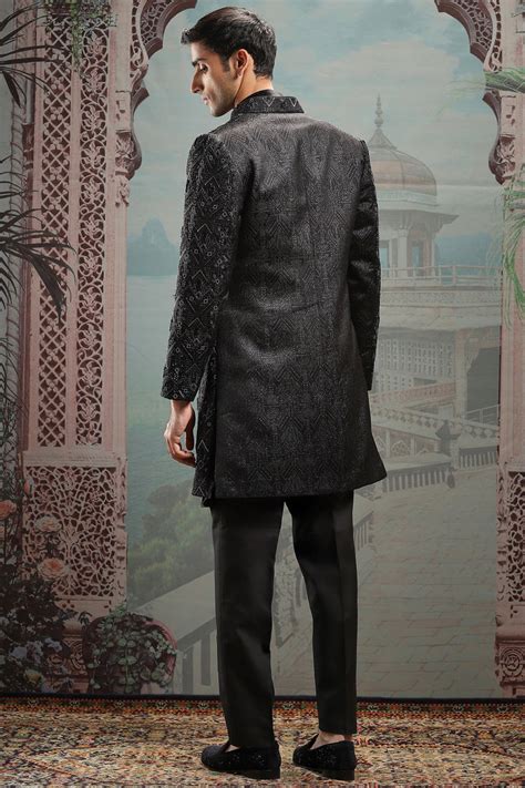 Black Zari Embroidered Open Indowestern – Asuka Couture
