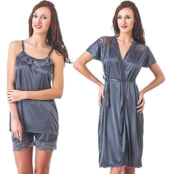 Buy Phalin Women's Satin Solid Knee Length Nighty with Robe at Amazon.in