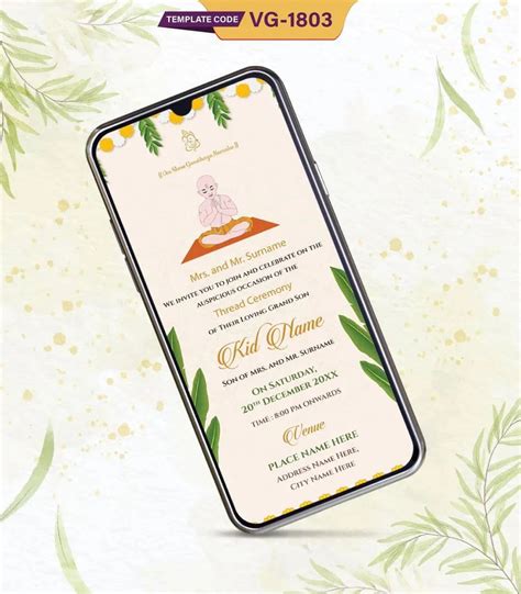 Thread Ceremony Card | Traditional Green Banana Leaf Theme Sacred Pooj ...