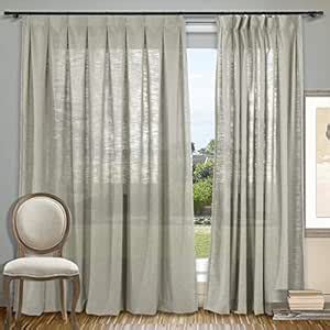 Buy cololeaf Inverted Box Pleat Curtains Textured Flax Patio Door Panel ...
