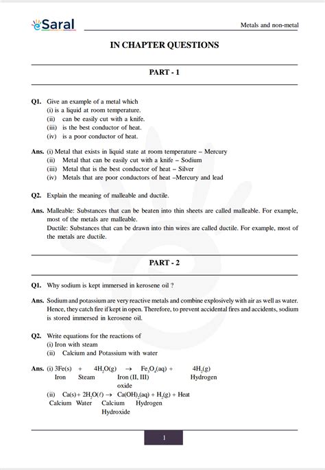 NCERT Solutions for Class 10 Science Chapter 3 - Metals and Non Metals ...