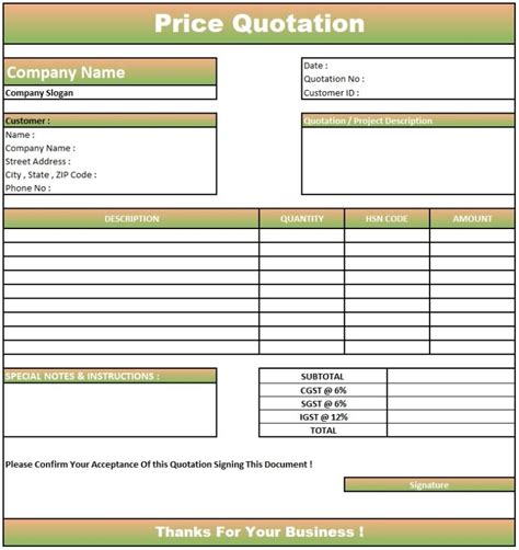 Image result for Excel Quotation Format