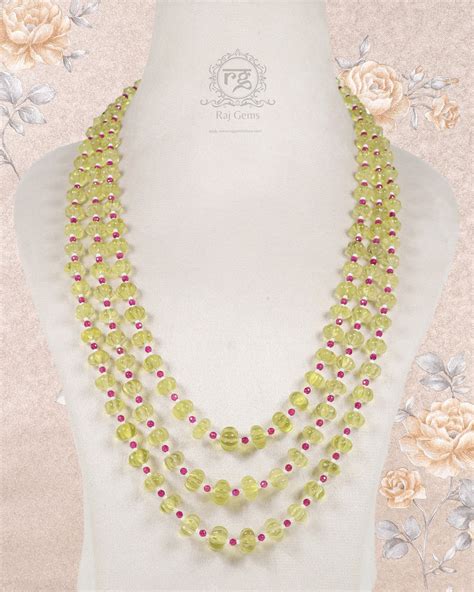 Natural Lemon Quartz, Ruby & Pearl Gemstone Beads Necklace Jewelry ...