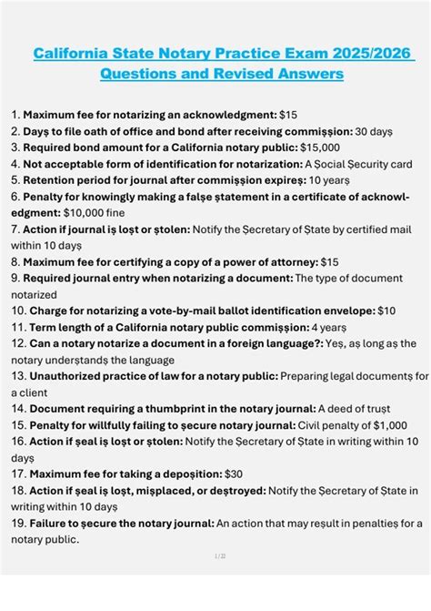 California State Notary Practice Exam – Questions and Revised Answers ...