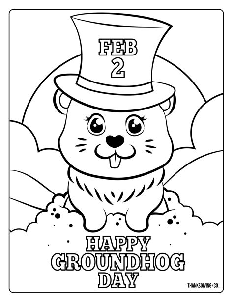 4 adorable Groundhog Day coloring pages for kids