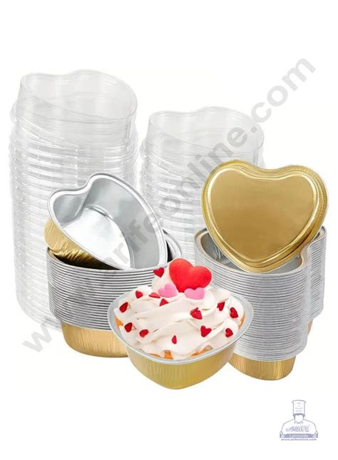 Home CAKE DECOR™ Heart Shape Aluminium Tin Foil Bake & Serve Cup with ...
