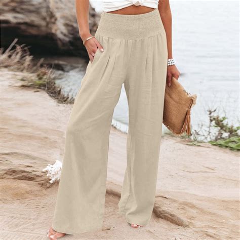 Brnmxoke Wide Leg Pants for Women High Wasited Linen Baggy Palazzo ...