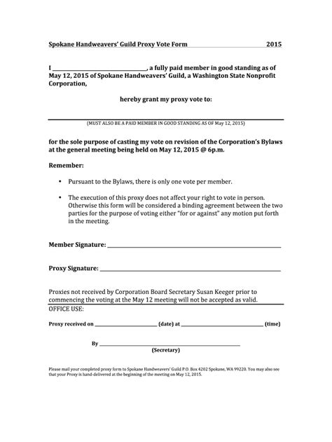 Fillable Online spokaneweavers Guild Proxy Vote Form Fax Email Print ...