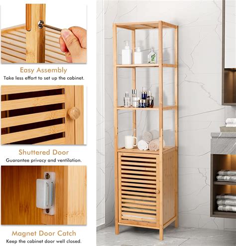 Buy LOKO Tall Bamboo Cabinet, Slim Narrow Floor Storage Cabinet with 3 ...