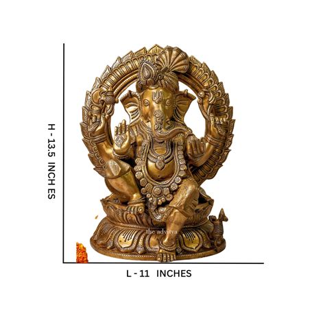 Brass Ganesha Sitting on Lotus with Pag | Brass Ganesha Murti – The Advitya