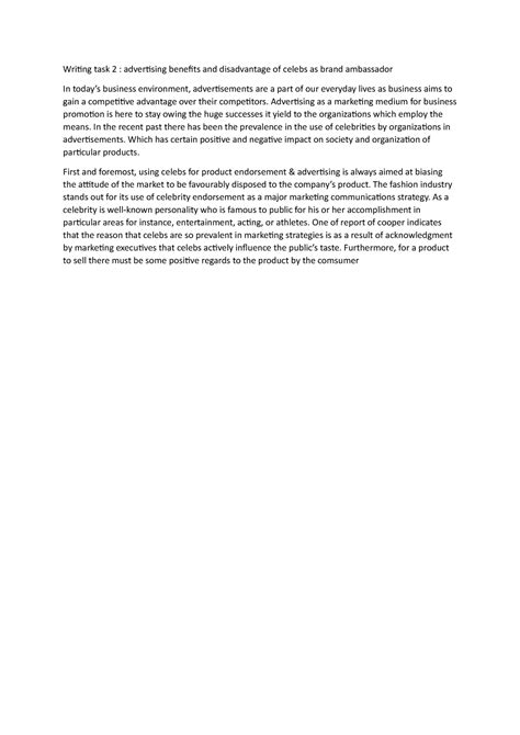 Writing task 2 - essay - Writing task 2 : advertising benefits and ...