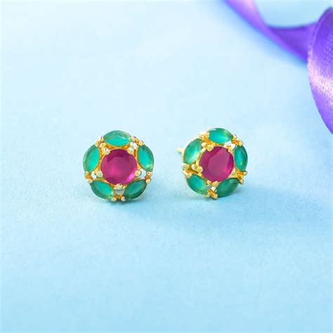Round Cut Green and Pink CZ Stud Earrings – VOYLLA