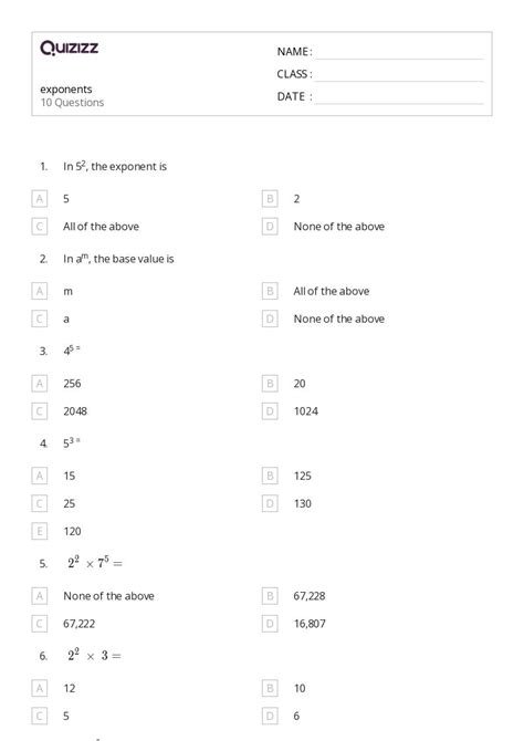 50+ Exponents worksheets for 7th Class on Quizizz | Free & Printable